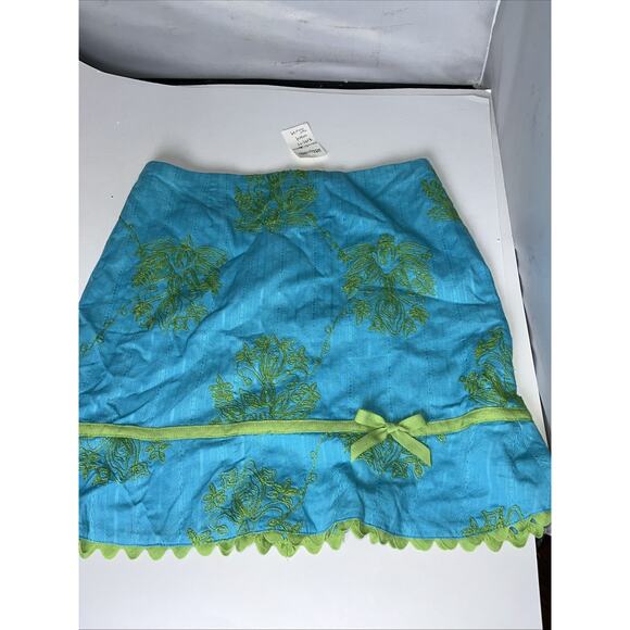 Nanette Lepore Aqua Blue Olive Green Embroidered Ric Rac Tunic Top Sz 6 Skirt 4 - Picture 5 of 11